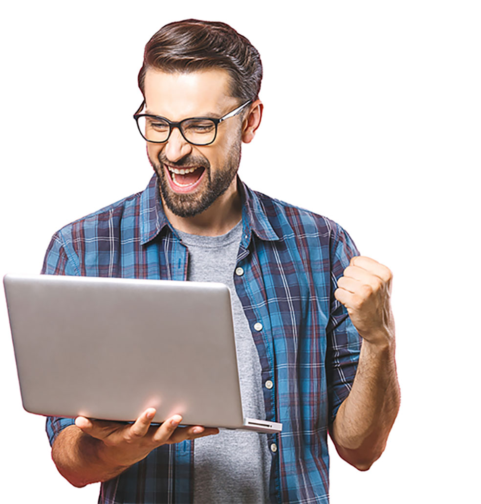 Begeisterter Mann mit Laptop